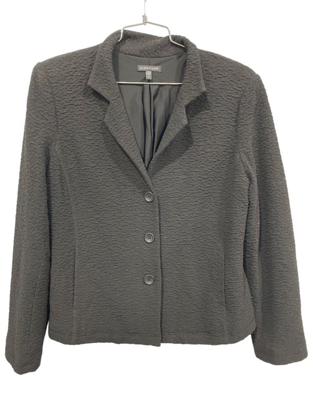 Eileen Fisher Blazer Jacket Medium Textured Crinkle Black Career Business Casual